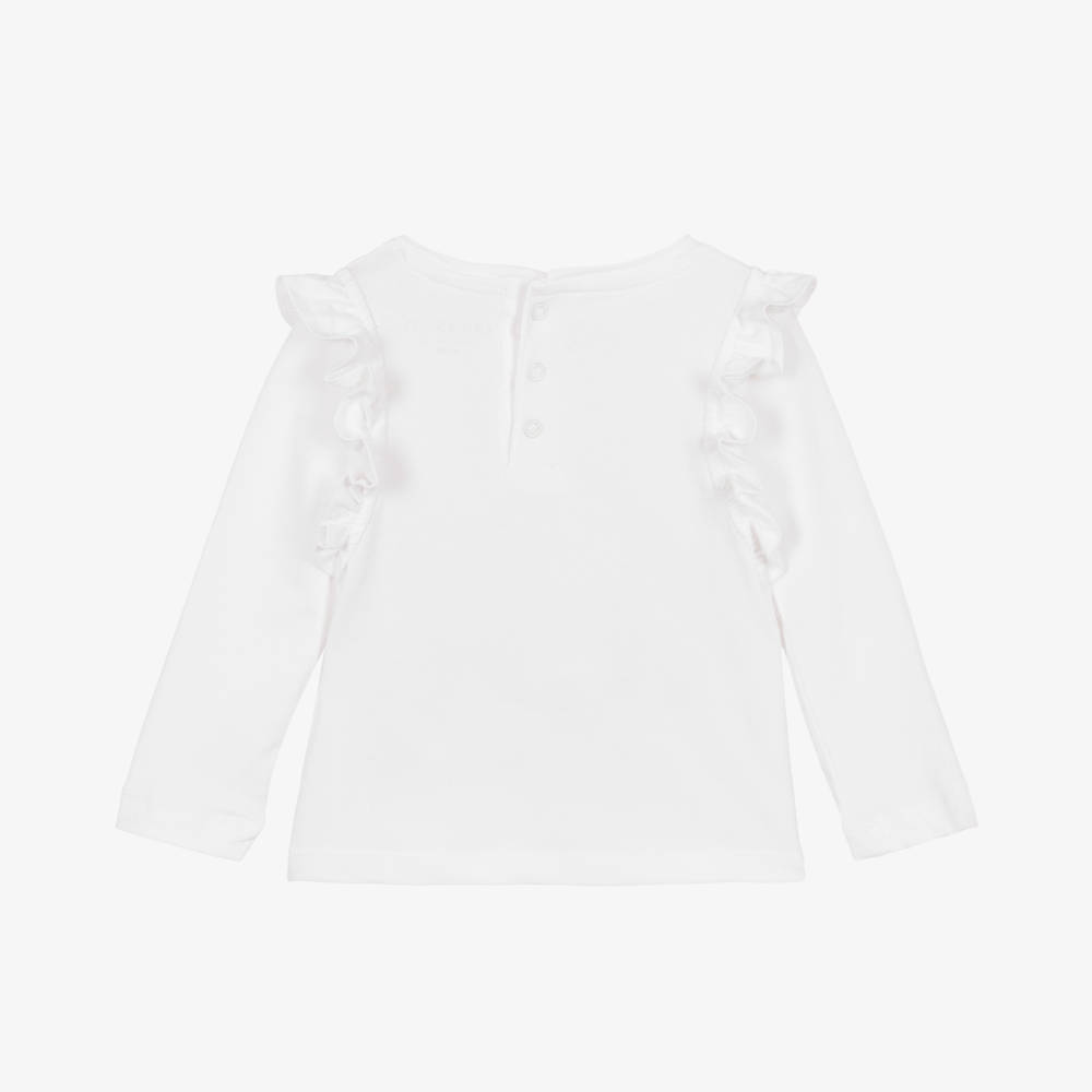 Guess-Baby Girls White Cotton Top with Sequin Teddy Bear | Childrensalon
