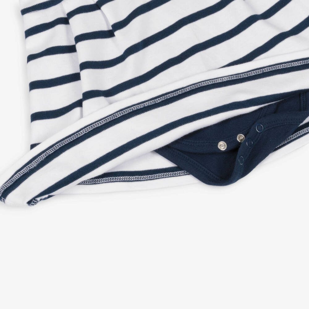 Guess-Baby Girls White & Navy Blue Striped Cotton Dress Set | Childrensalon
