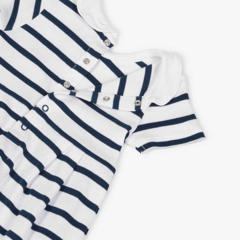 Guess-Baby Girls White & Navy Blue Striped Cotton Dress Set | Childrensalon