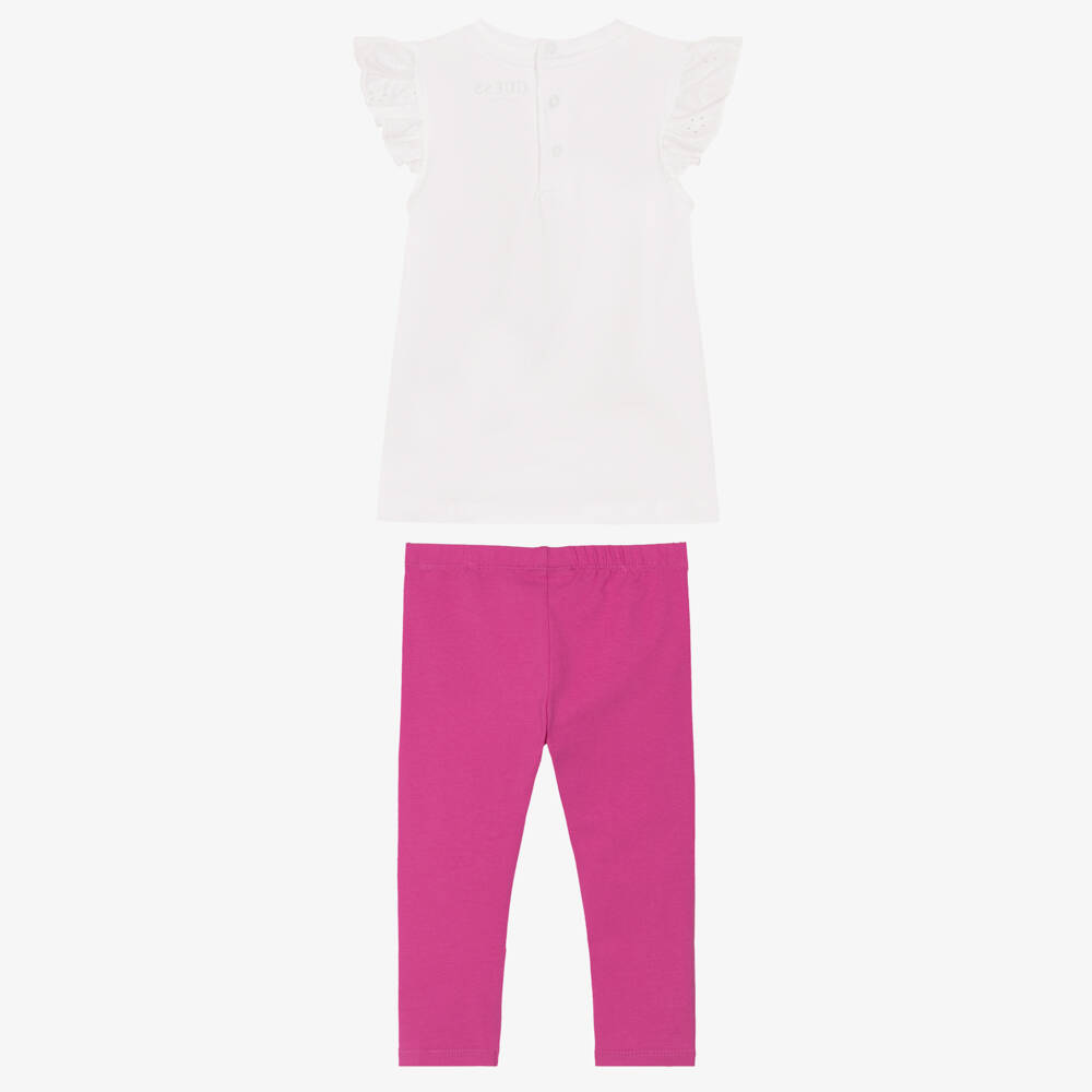 Guess-Baby Girls White & Pink Cotton Leggings Set | Childrensalon