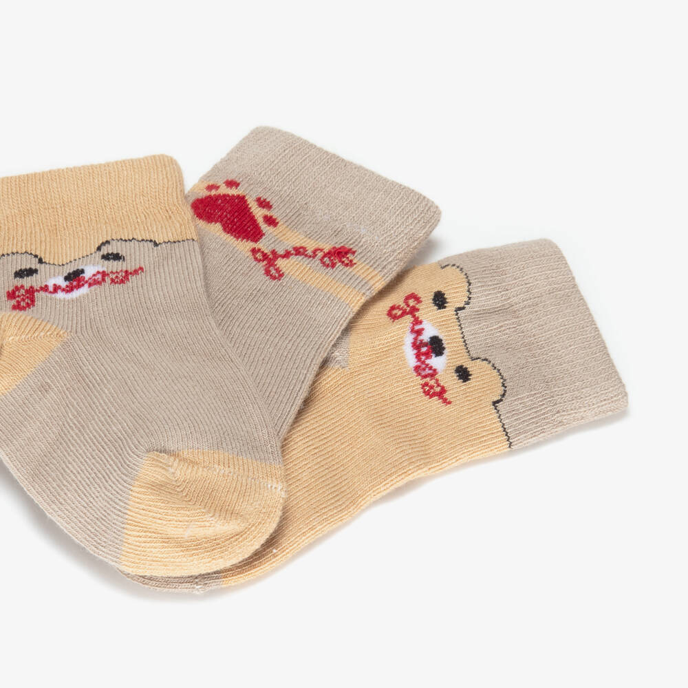 Guess-Beige Bear Cotton Baby Socks (3 Pack) | Childrensalon