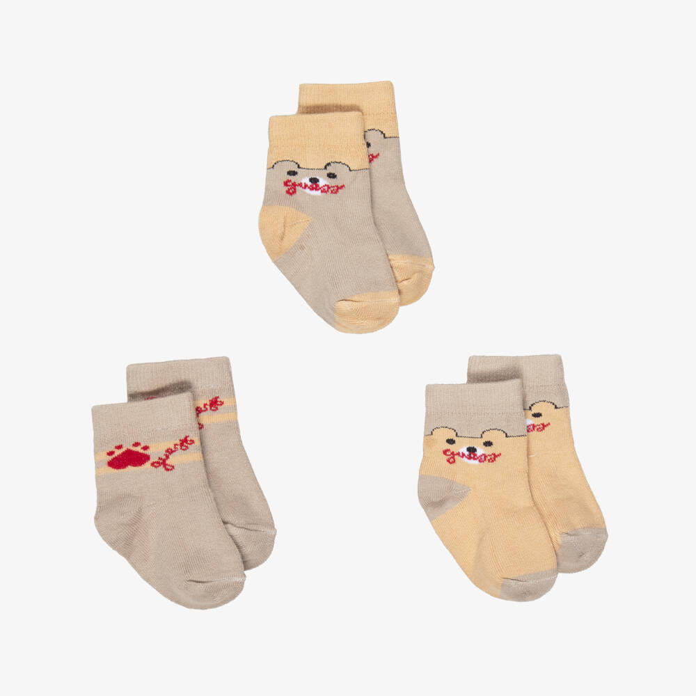 Guess-Beige Bear Cotton Baby Socks (3 Pack) | Childrensalon