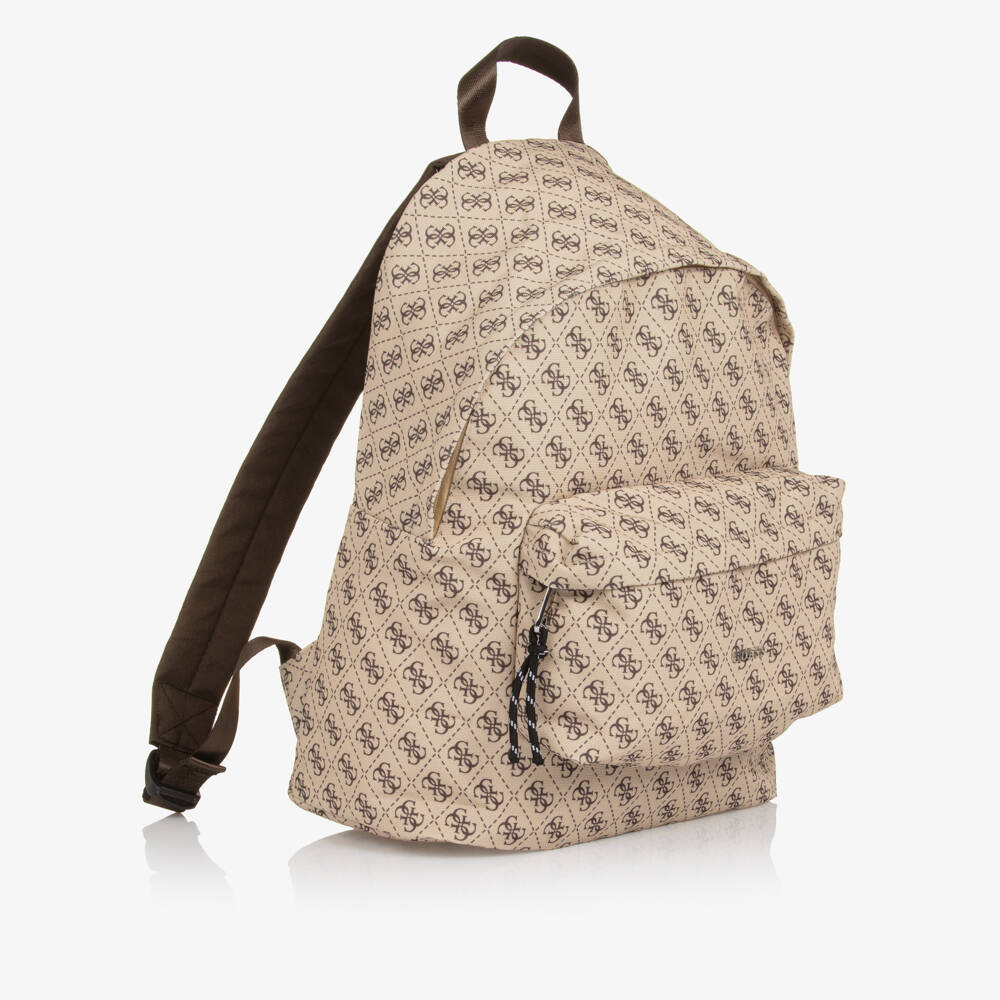 Guess-Beige & Brown 4g Logo Backpack (39cm) | Childrensalon