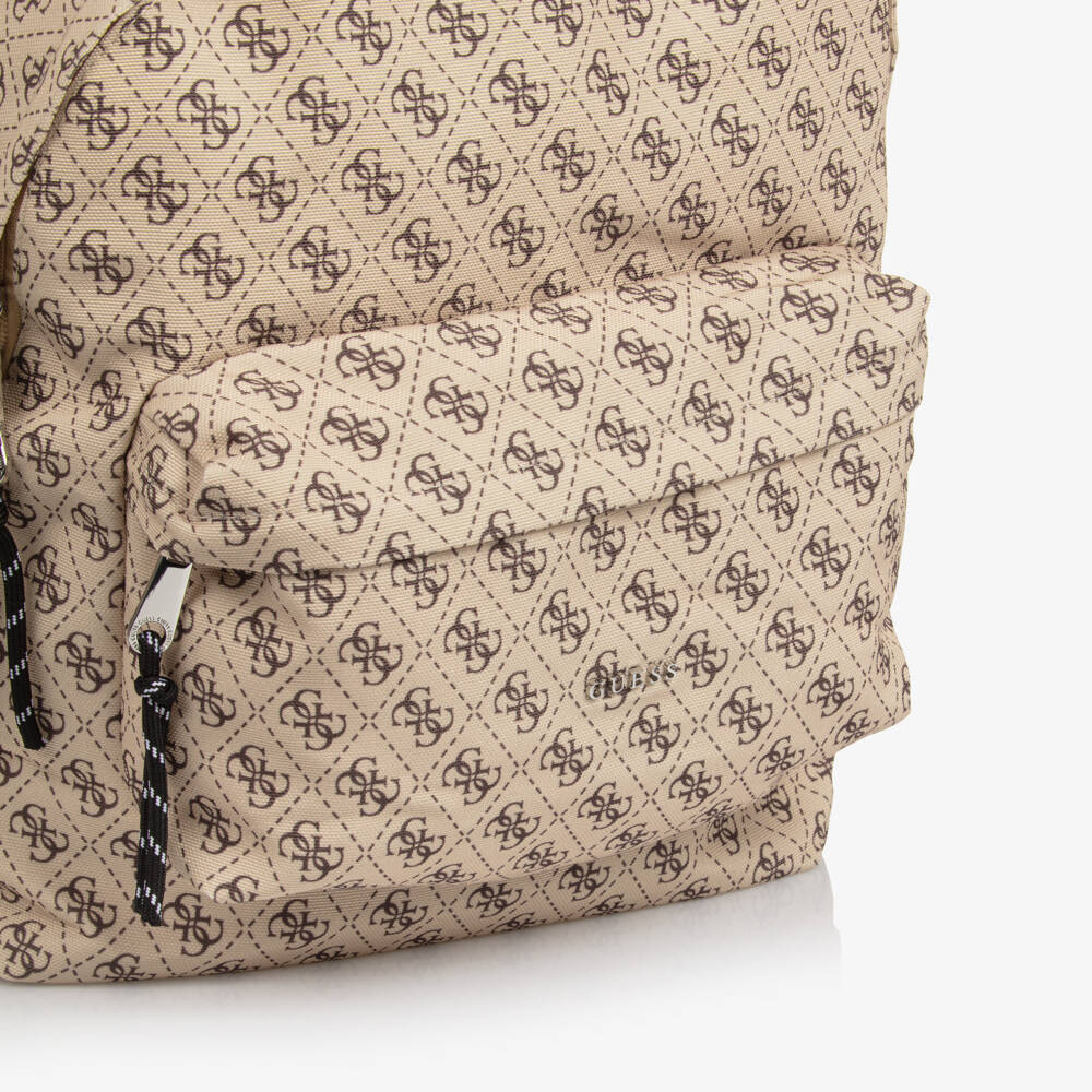 Guess-Beige & Brown 4g Logo Backpack (39cm) | Childrensalon
