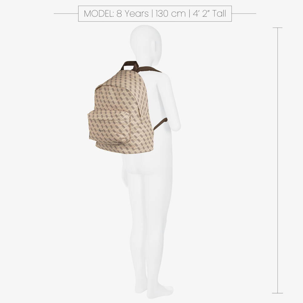 Guess-Beige & Brown 4g Logo Backpack (39cm) | Childrensalon