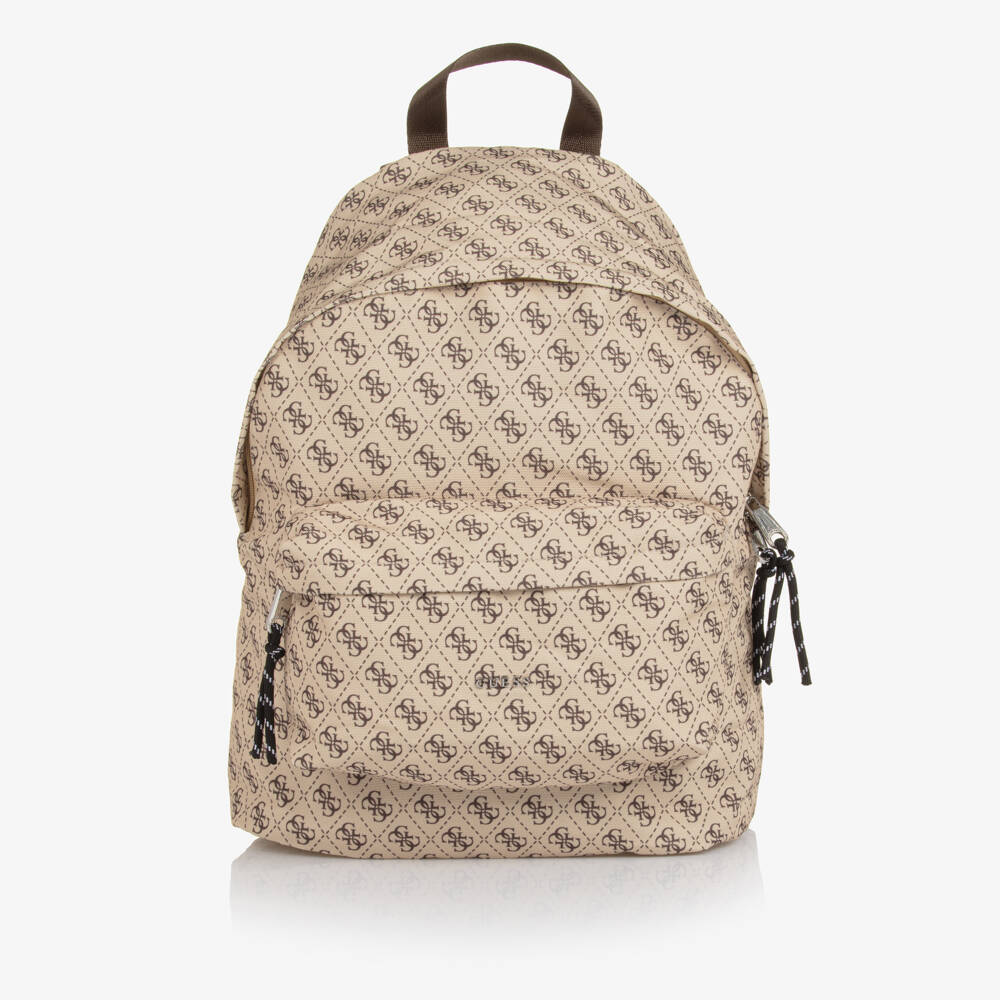 Guess-Beige & Brown 4g Logo Backpack (39cm) | Childrensalon