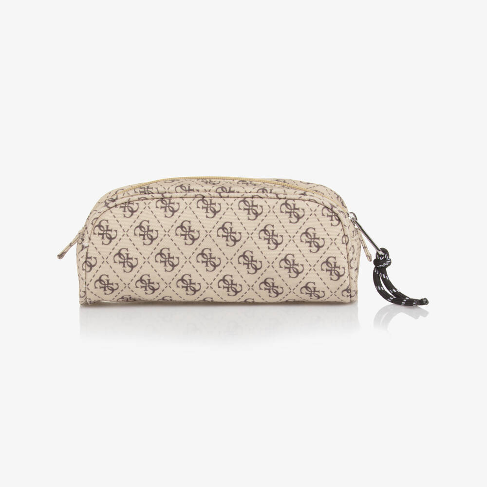 Guess-Beige & Brown 4g Logo Pencil Case (20cm) | Childrensalon