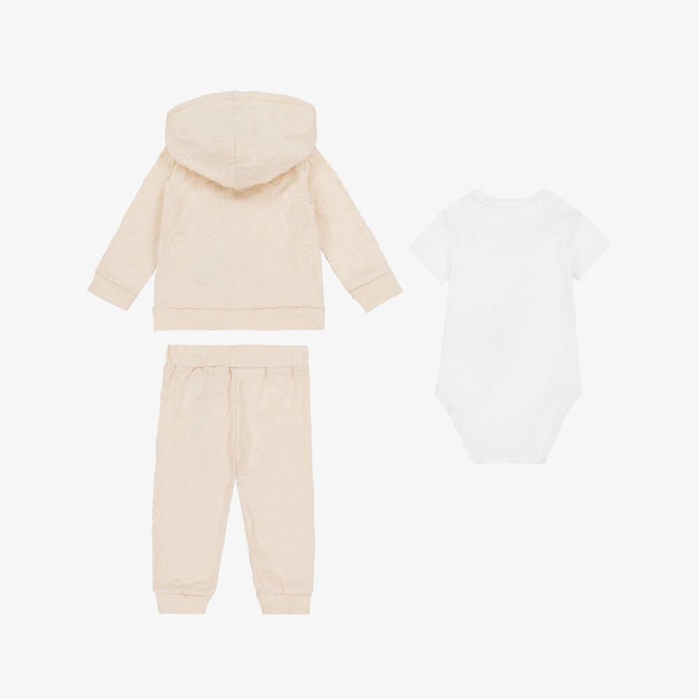 Guess-Beige Cotton Baby Tracksuit Set | Childrensalon