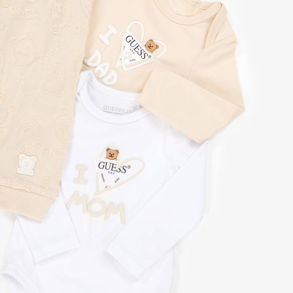 Guess-Beige Cotton Baby Trouser Set | Childrensalon