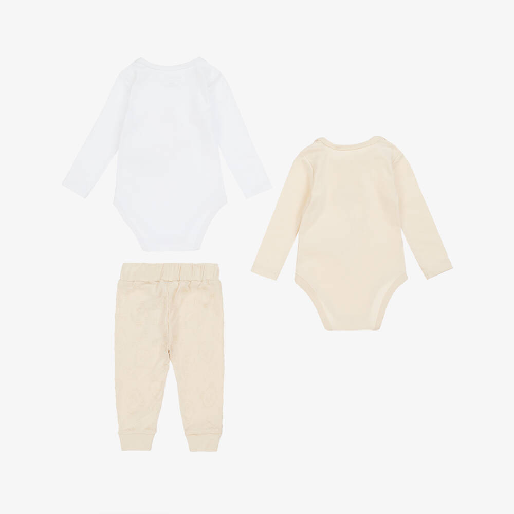 Guess-Beige Cotton Baby Trouser Set | Childrensalon