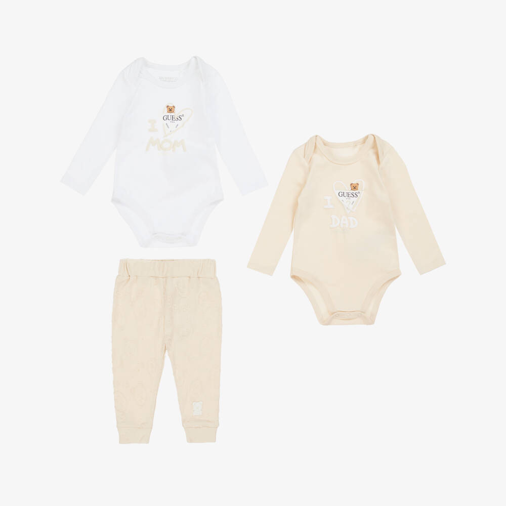 Guess-Beige Cotton Baby Trouser Set | Childrensalon