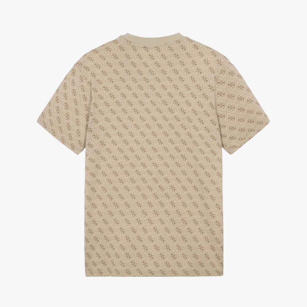 Guess-Beige Cotton T-Shirt with 4g Logo Print | Childrensalon