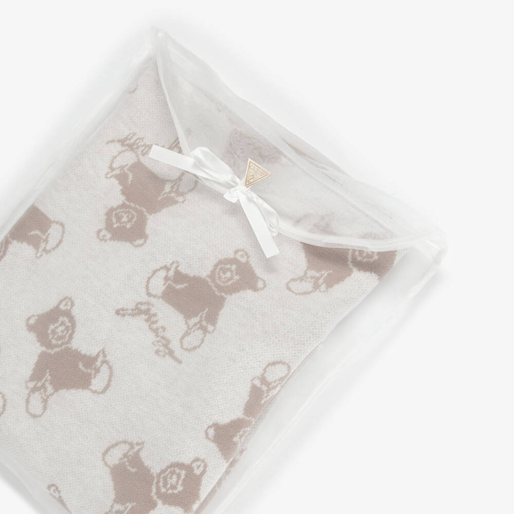 Guess-Beige & Ivory Knitted Bear Blanket (103cm) | Childrensalon