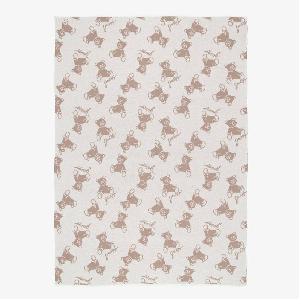 Guess-Beige & Ivory Knitted Bear Blanket (103cm) | Childrensalon