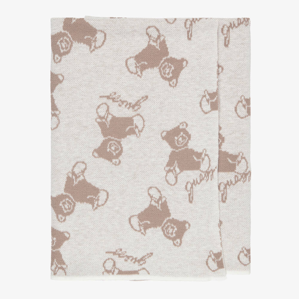 Guess-Beige & Ivory Knitted Bear Blanket (103cm) | Childrensalon
