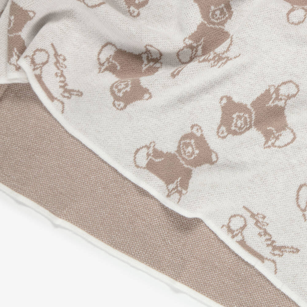 Guess-Beige & Ivory Knitted Bear Blanket (103cm) | Childrensalon