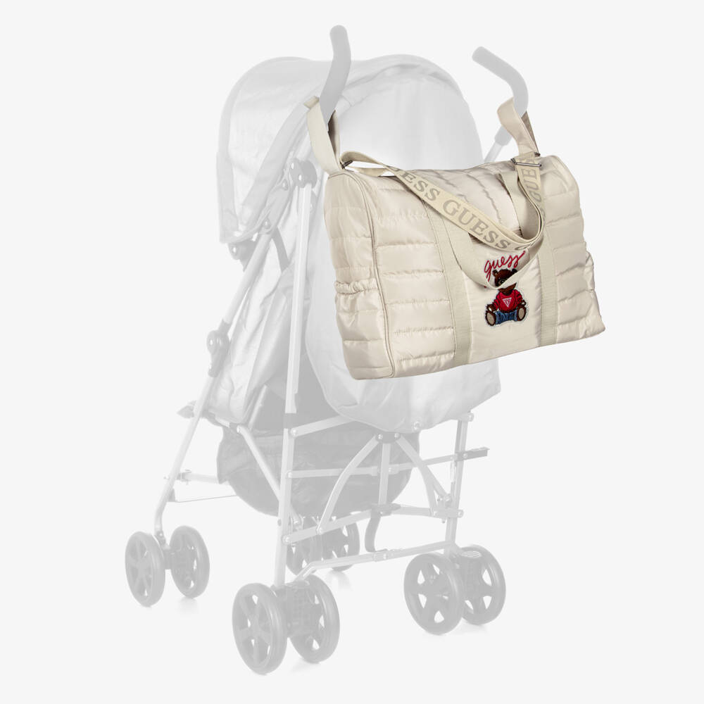 Guess-Beige Quilted Changing Bag with Bear Embroidery (45cm) | Childrensalon