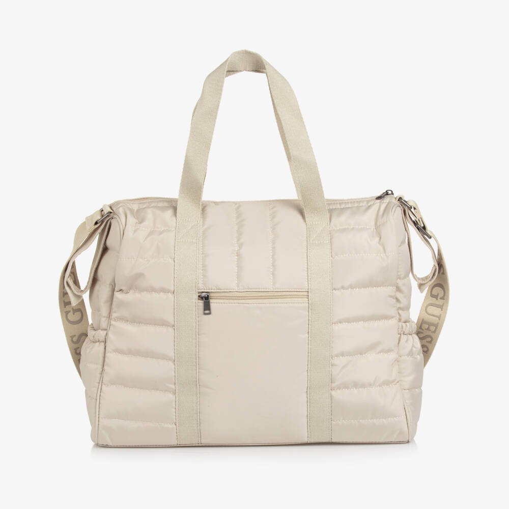 Guess-Beige Quilted Changing Bag with Bear Embroidery (45cm) | Childrensalon