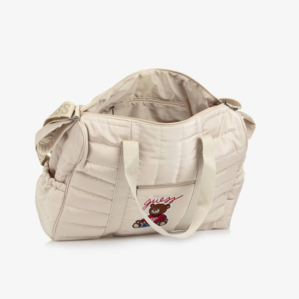 Guess-Beige Quilted Changing Bag with Bear Embroidery (45cm) | Childrensalon