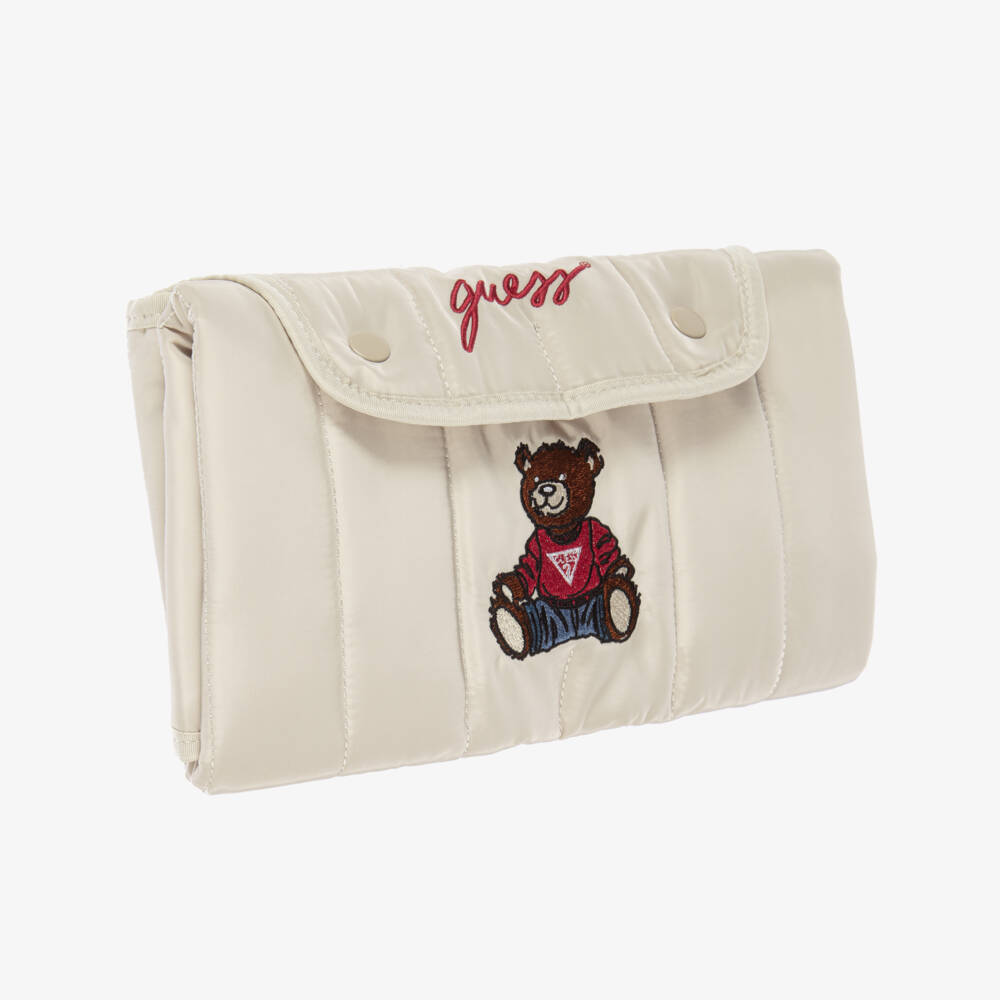 Guess-Beige Quilted Changing Mat with Bear Embroidery (61cm) | Childrensalon
