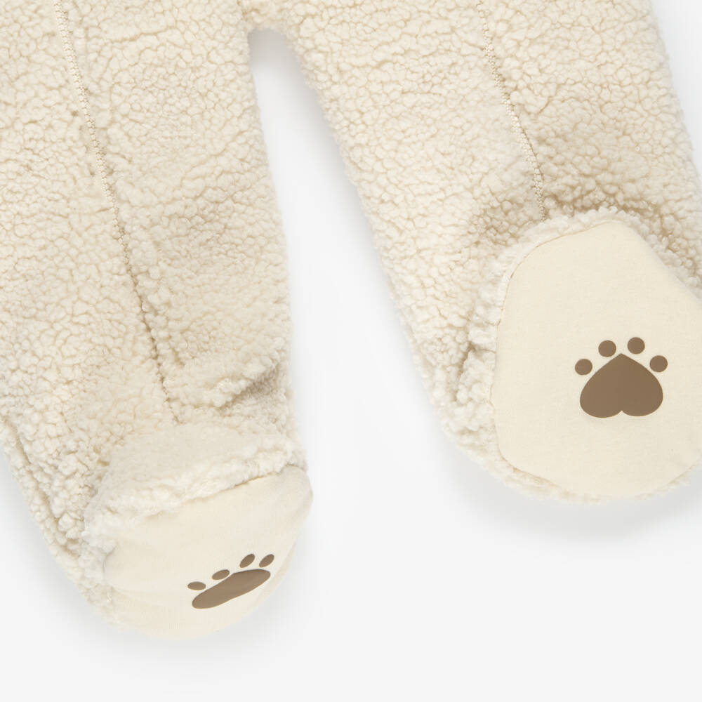 Guess-Beige Sherpa Fleece Teddy Pramsuit | Childrensalon
