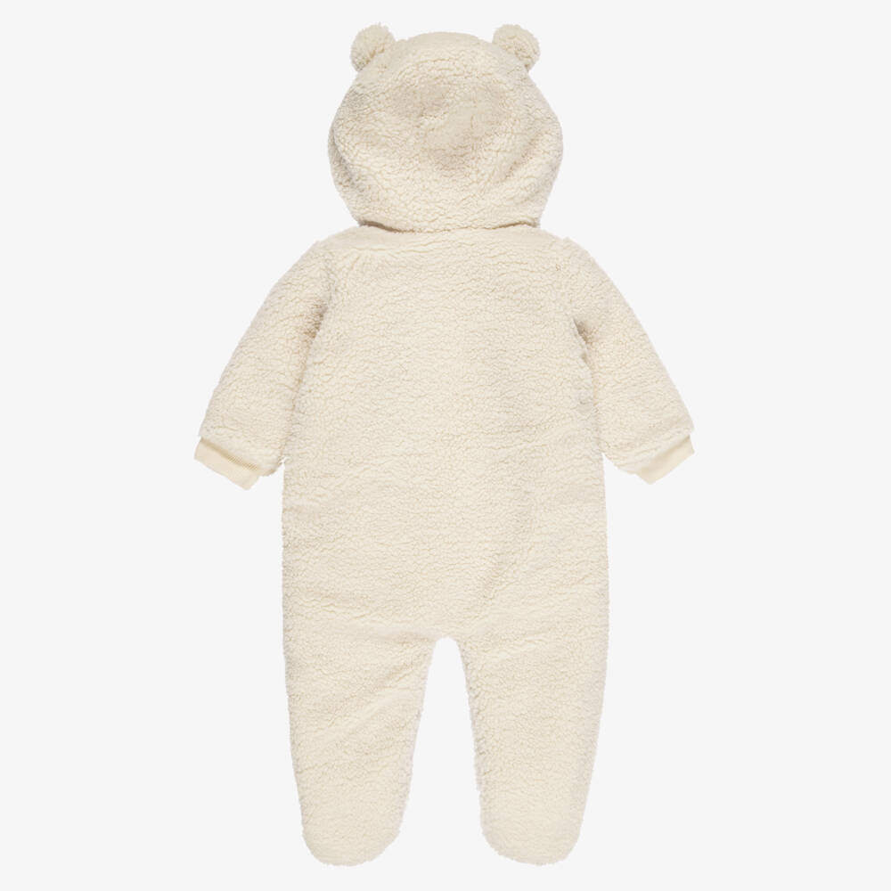 Guess-Beige Sherpa Fleece Teddy Pramsuit | Childrensalon
