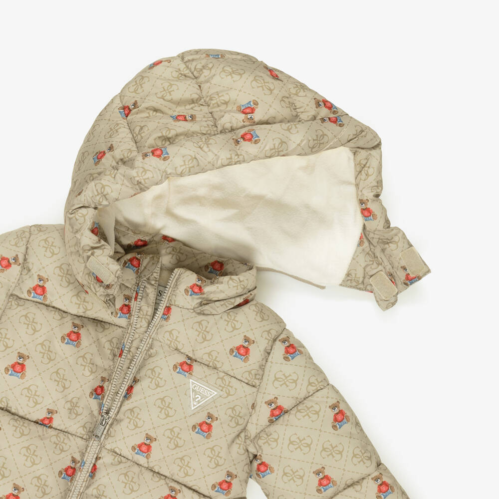 Guess-Beige Teddy & 4G Logo Baby Snowsuit | Childrensalon