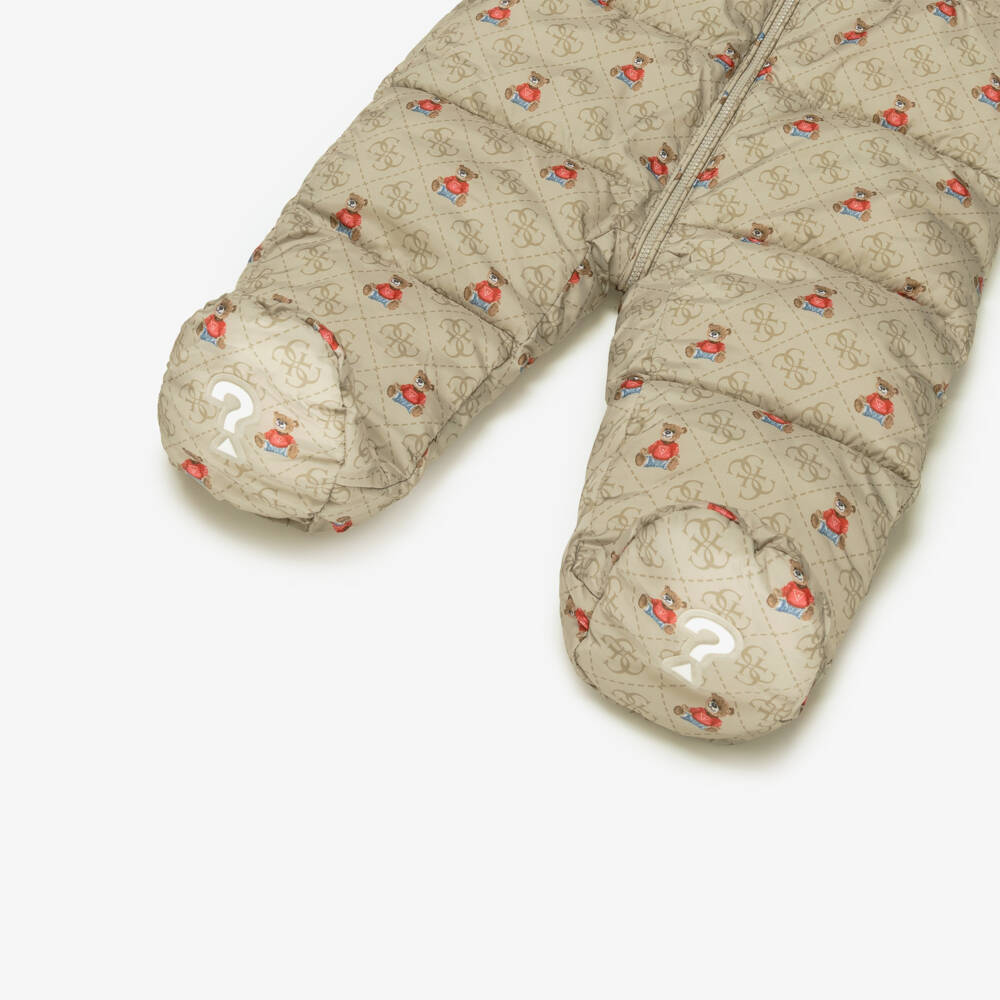 Guess-Beige Teddy & 4G Logo Baby Snowsuit | Childrensalon