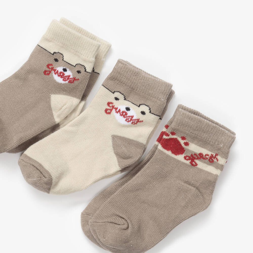 Guess-Beige Teddy Bear Baby Socks (3 Pack) | Childrensalon
