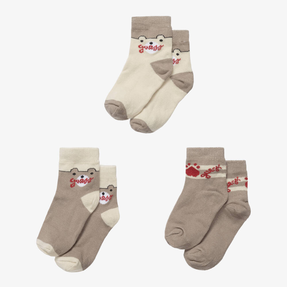 Guess-Beige Teddy Bear Baby Socks (3 Pack) | Childrensalon