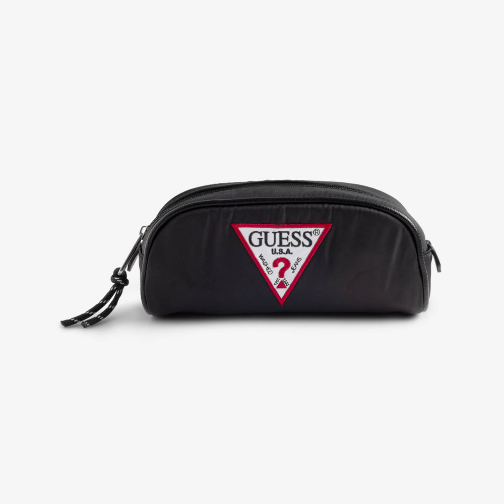 Guess-Black Pencil Case with Triangle Logo (20cm) | Childrensalon