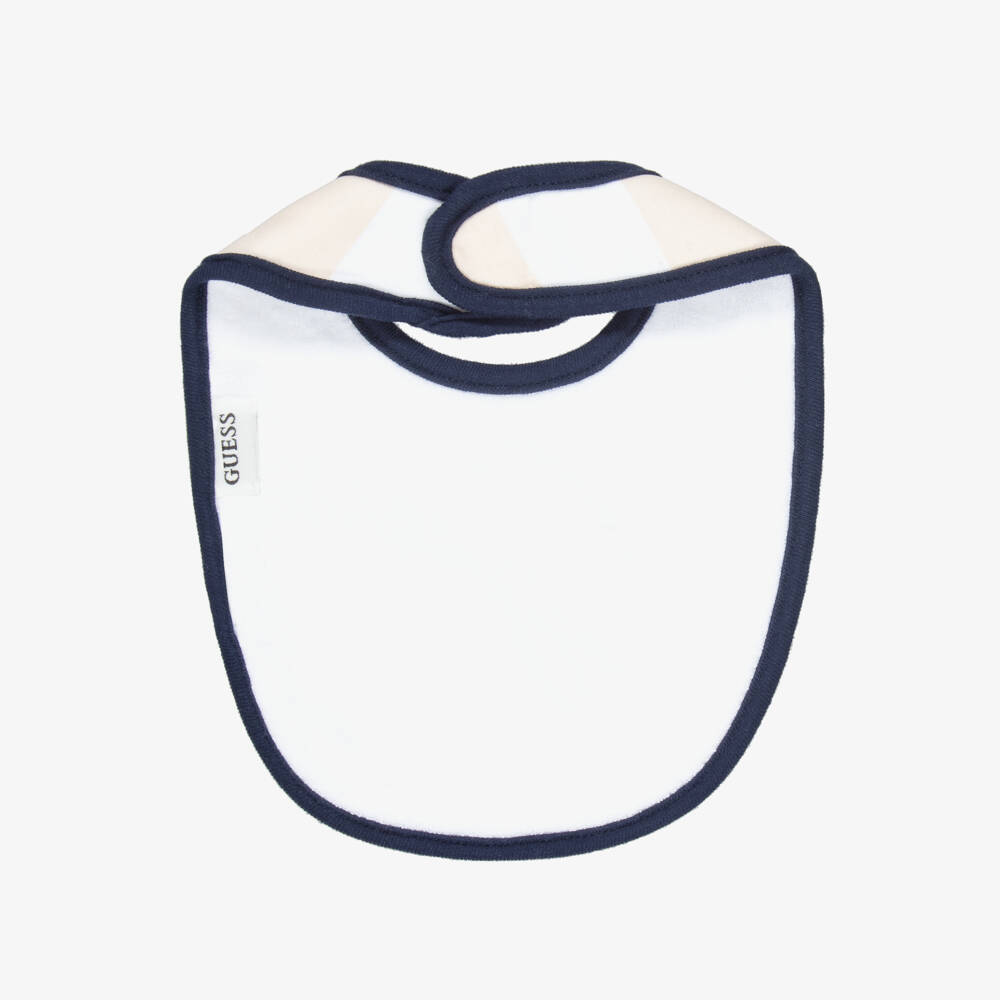 Guess-Blue & Beige Striped Cotton Jersey Bibs (2 Pack) | Childrensalon