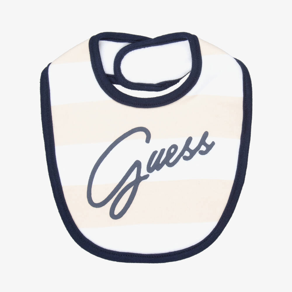 Guess-Blue & Beige Striped Cotton Jersey Bibs (2 Pack) | Childrensalon
