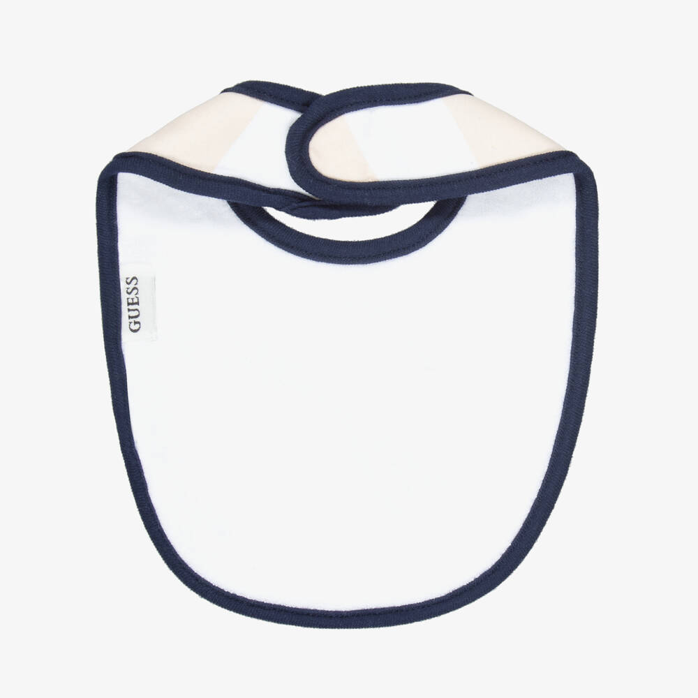 Guess-Blue & Beige Striped Cotton Jersey Bibs (2 Pack) | Childrensalon