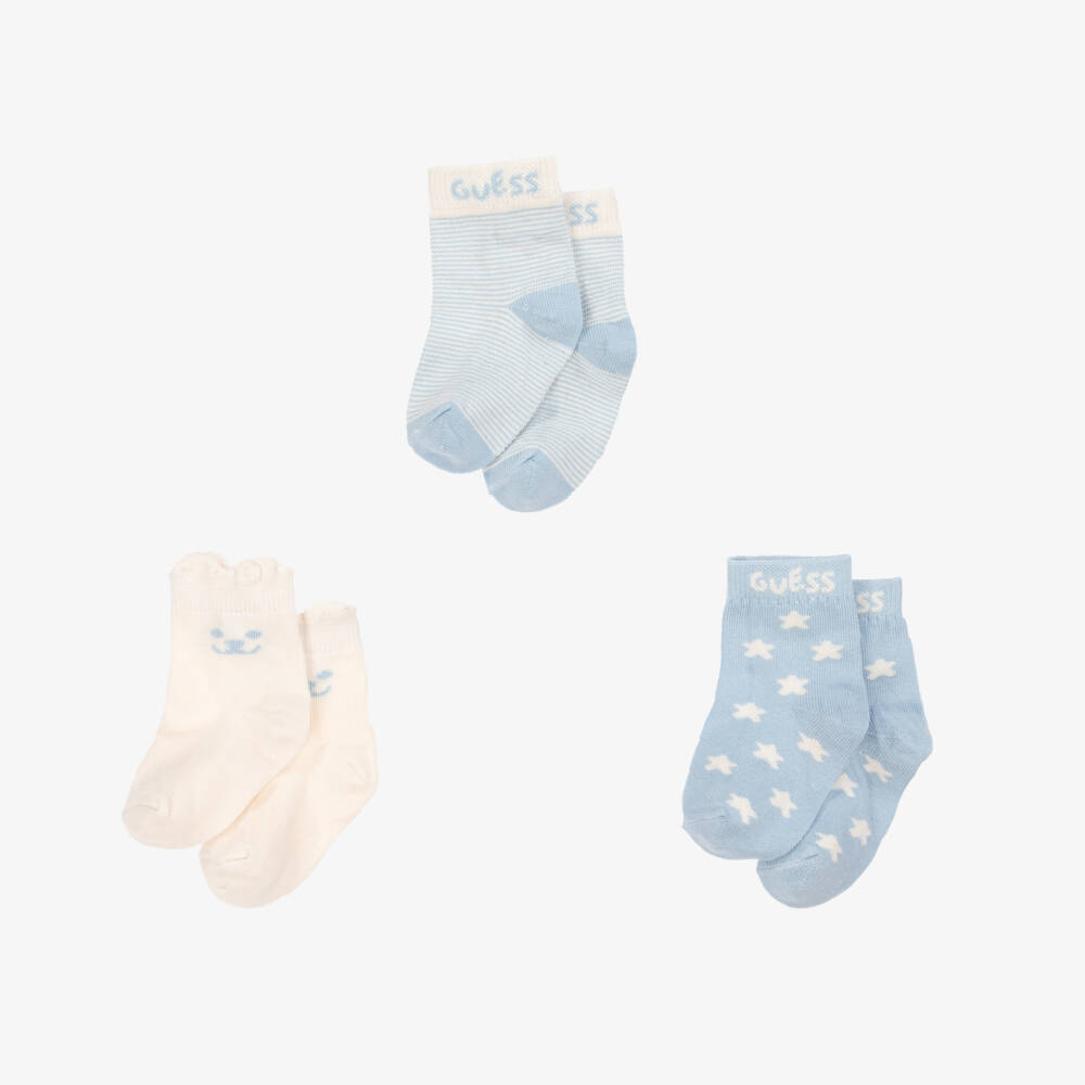 Guess-Blue Cotton Baby Socks (3 Pack) | Childrensalon