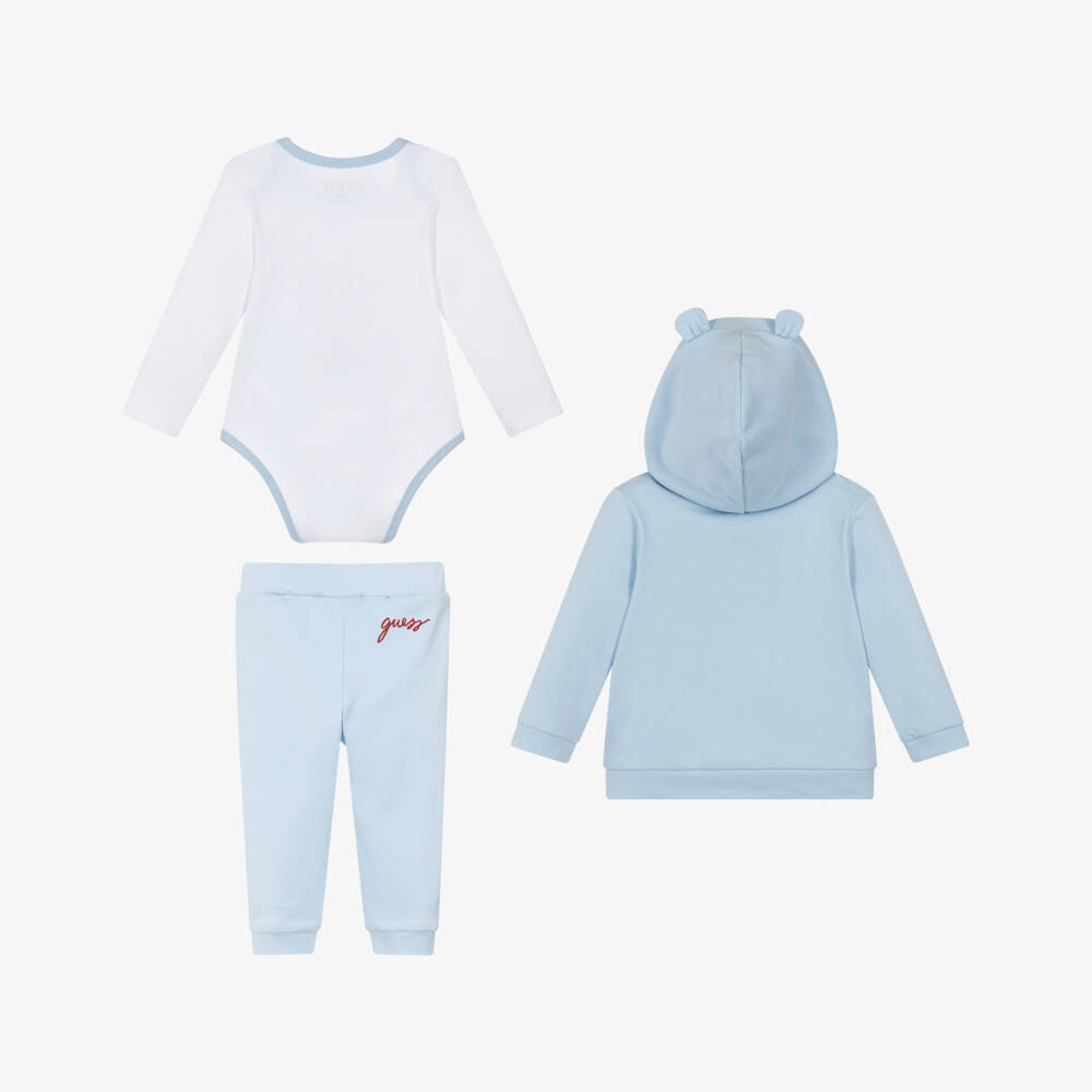 Guess-Blue Cotton Baby Tracksuit Set with Teddy Mascot | Childrensalon