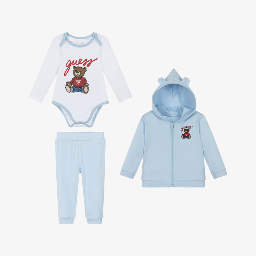 Guess-Blue Cotton Baby Tracksuit Set with Teddy Mascot | Childrensalon