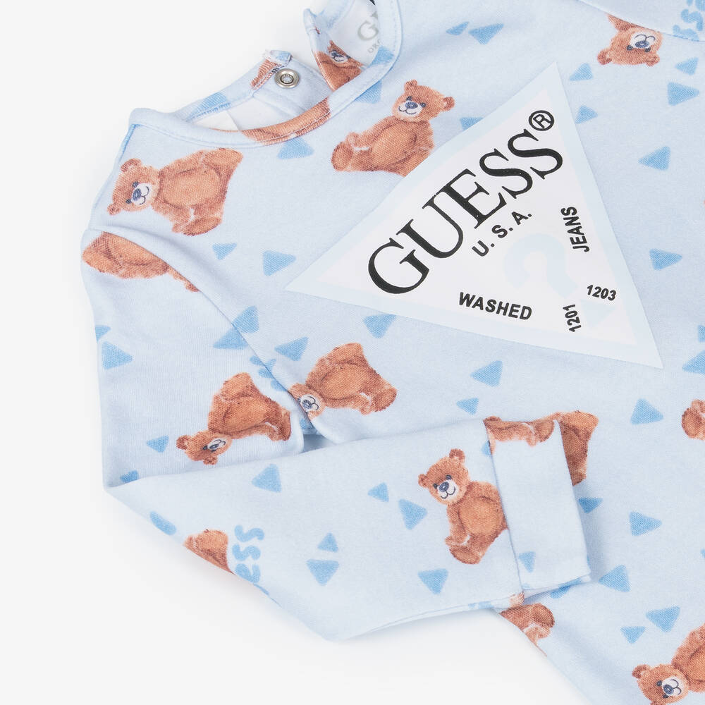 Guess-بيبي غرو بنقشة دب تيدي قطن لون أزرق للمواليد | Childrensalon
