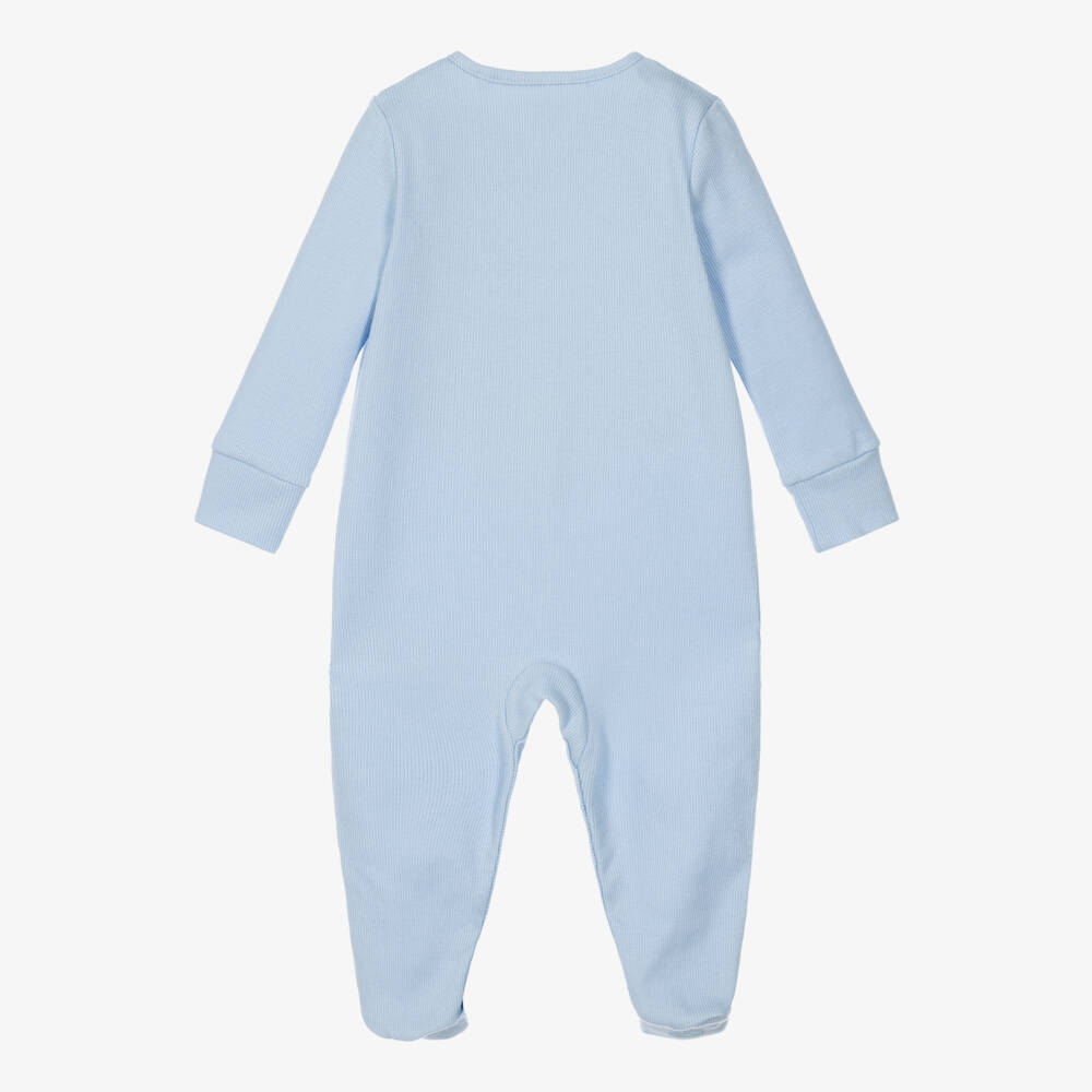 Guess-Blue Ribbed Cotton Jersey Babysuit Set | Childrensalon
