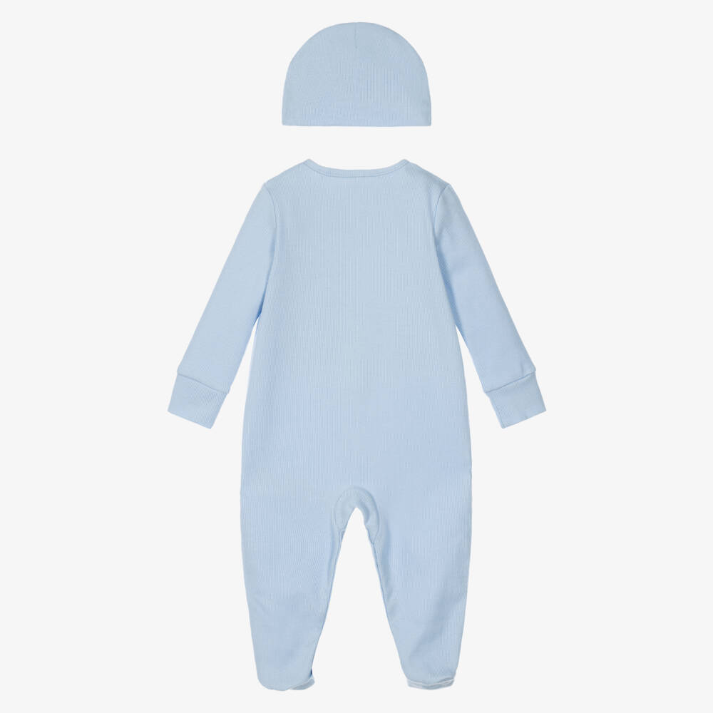 Guess-Blue Ribbed Cotton Jersey Babysuit Set | Childrensalon