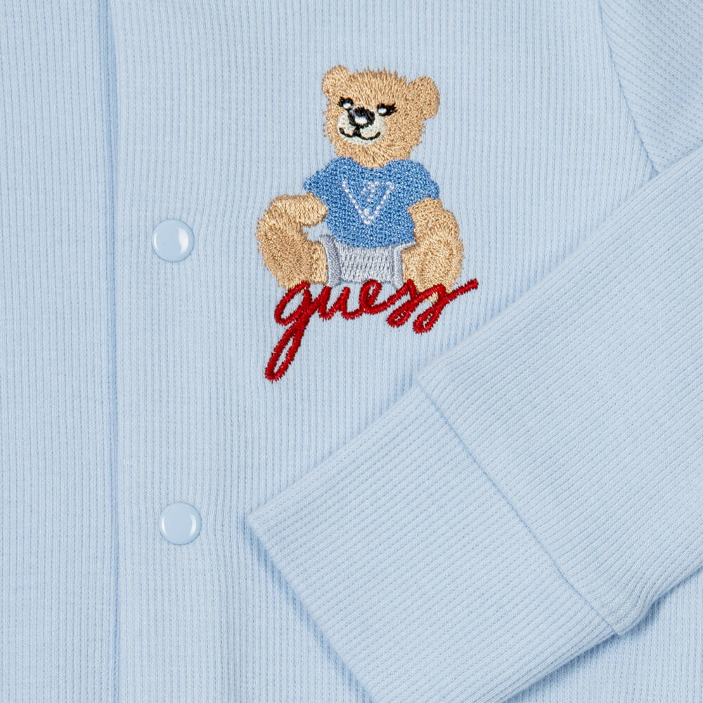 Guess-Blue Ribbed Cotton Jersey Babysuit Set | Childrensalon