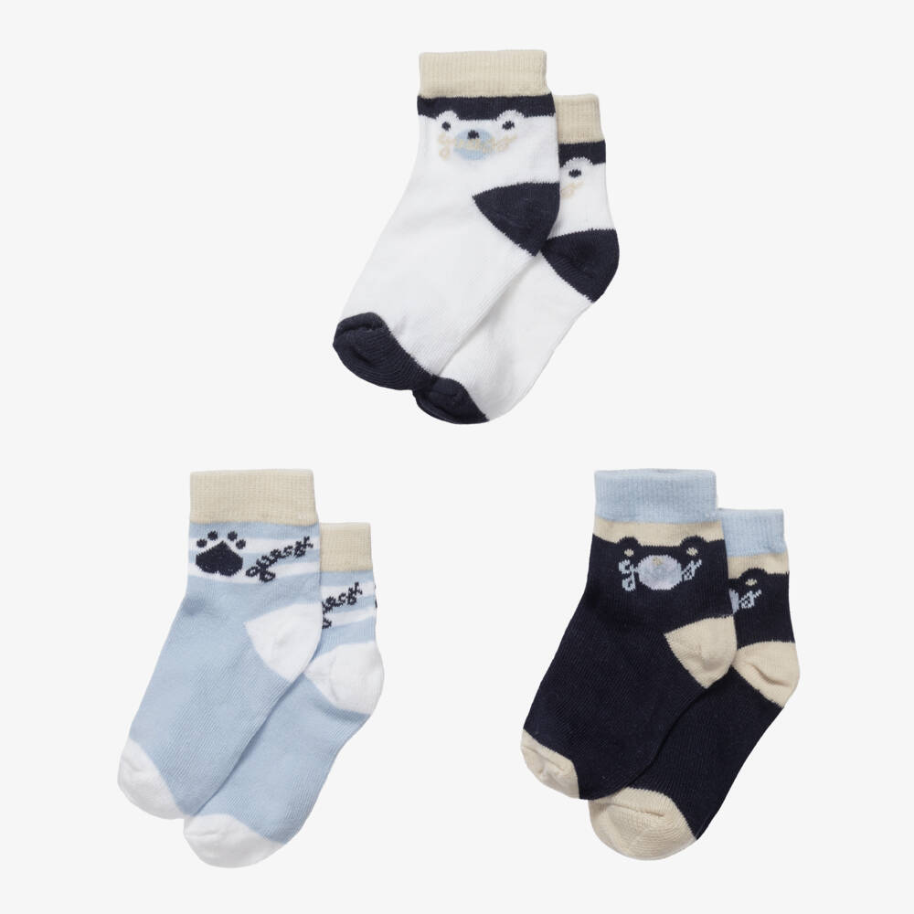 Guess-Blue Teddy Bear Baby Socks (3 Pack) | Childrensalon