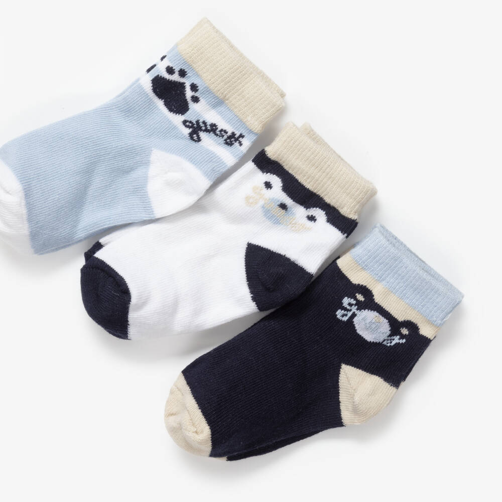 Guess-Blue Teddy Bear Baby Socks (3 Pack) | Childrensalon