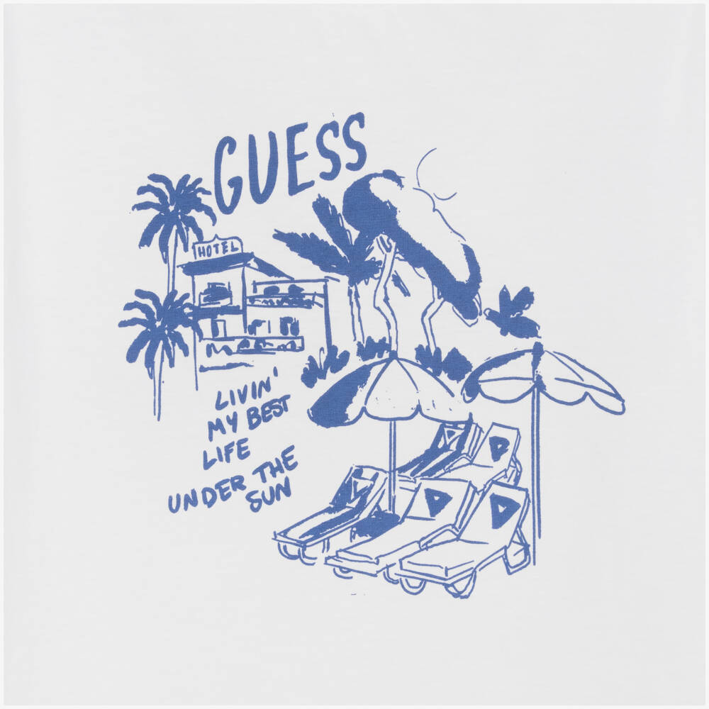 Guess-تيشيرت قطن لون أبيض للأولاد | Childrensalon