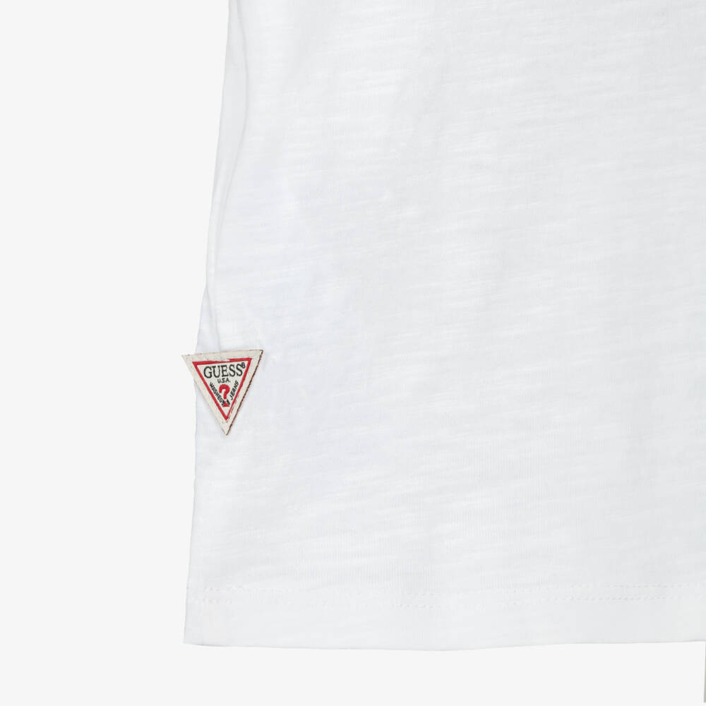 Guess-Boy White Mediterranean Motif Cotton Jersey T-Shirt | Childrensalon