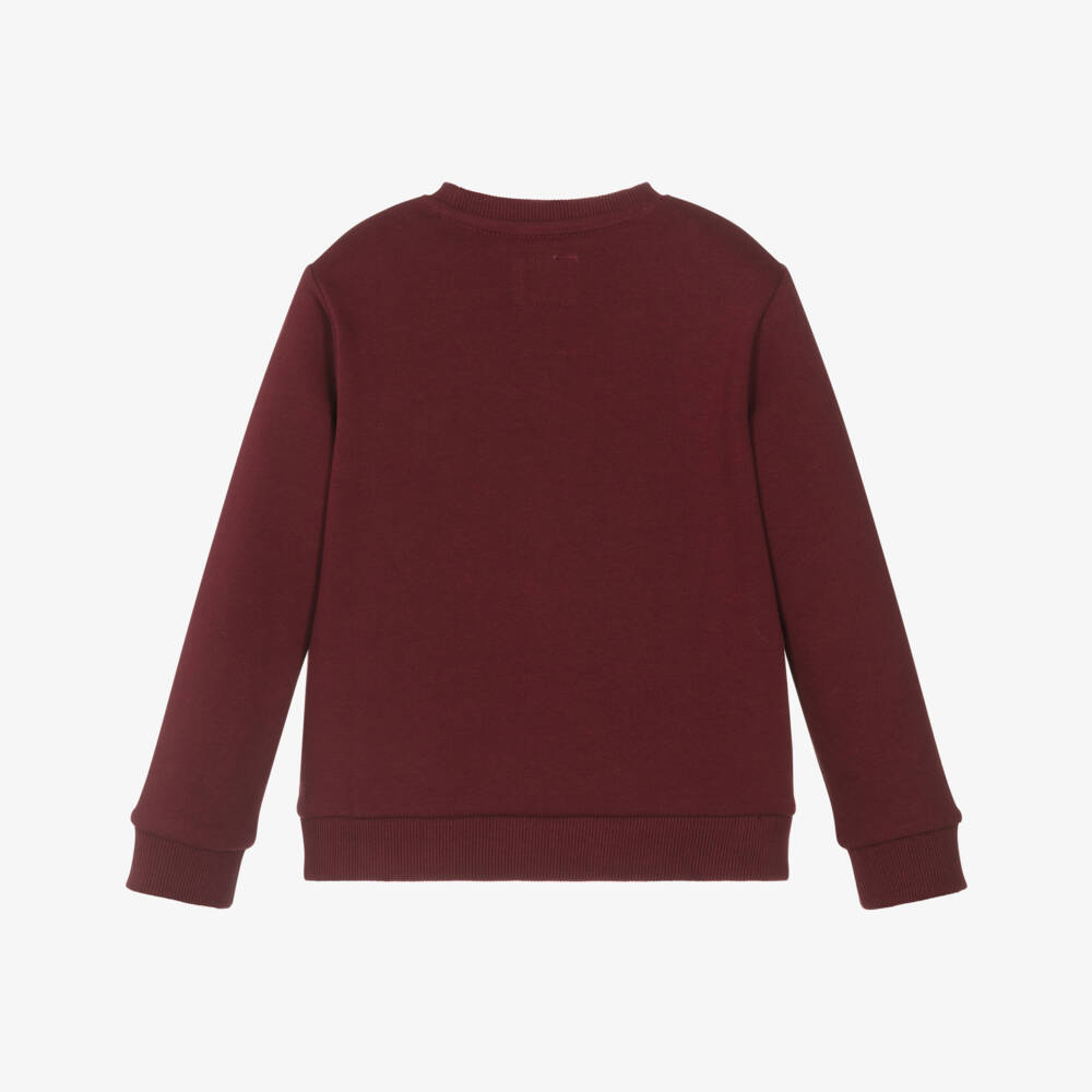 Guess-Boys Bear & Logo Print Burgundy Cotton Sweatshirt | Childrensalon