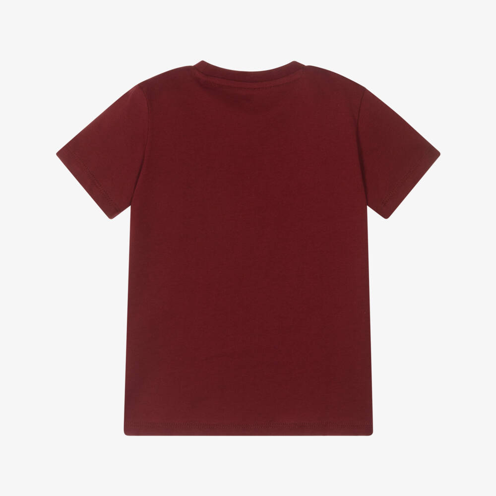 Guess-Boys Bear & Logo Print Burgundy Cotton T-Shirt | Childrensalon