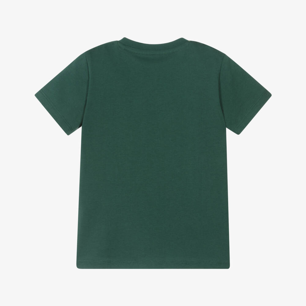 Guess-Boys Bear & Logo Print Green Cotton T-Shirt | Childrensalon