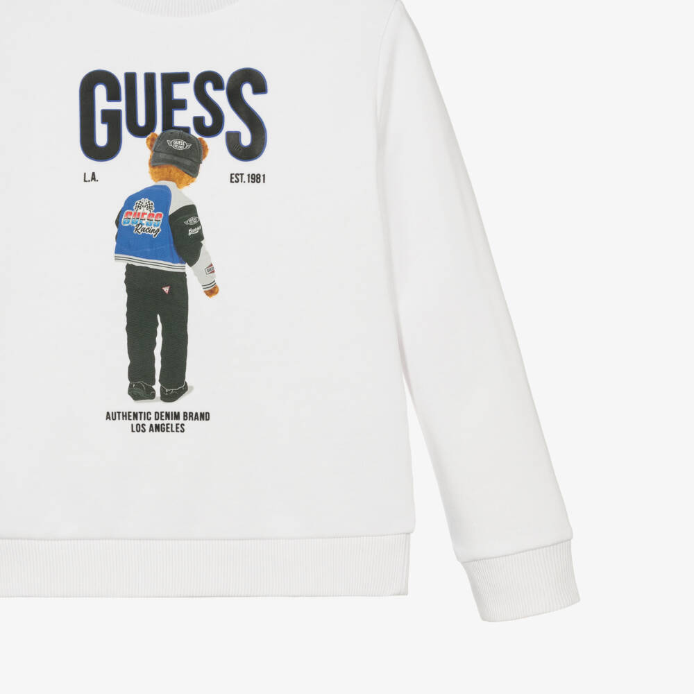Guess-Boys Bear & Logo Print White Cotton T-Shirt | Childrensalon