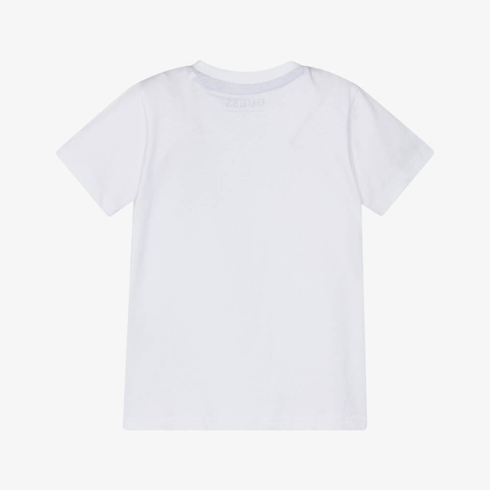 Guess-Boys Bear & Logo Print White Cotton T-Shirt | Childrensalon